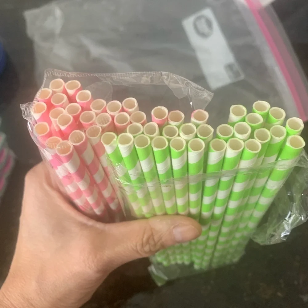 Party Drink Napkins & Striped Pink & Green Straws, cute bright colors, NWT,